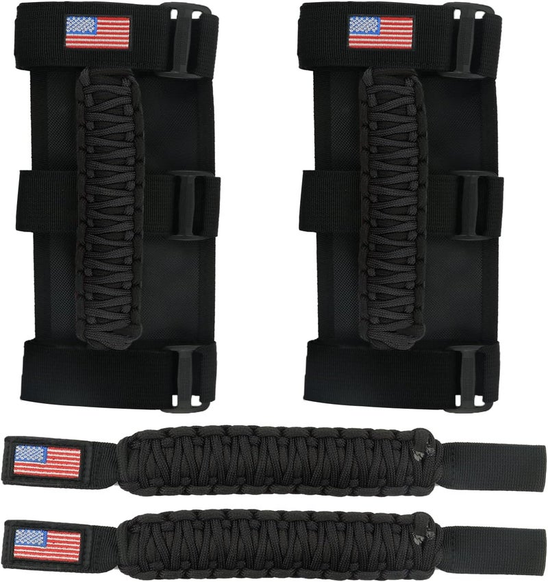 Kujunpao Roll Bar Grab Handles+ Headrest Grip Handle Compatible for Jeep Wrangler JLU JK JKU TJ YJ TJ JT JL Sport Sahara Freedom Rubicon Unlimited & Gladiator JT 1955-2022 UTV(Black) - Image 1